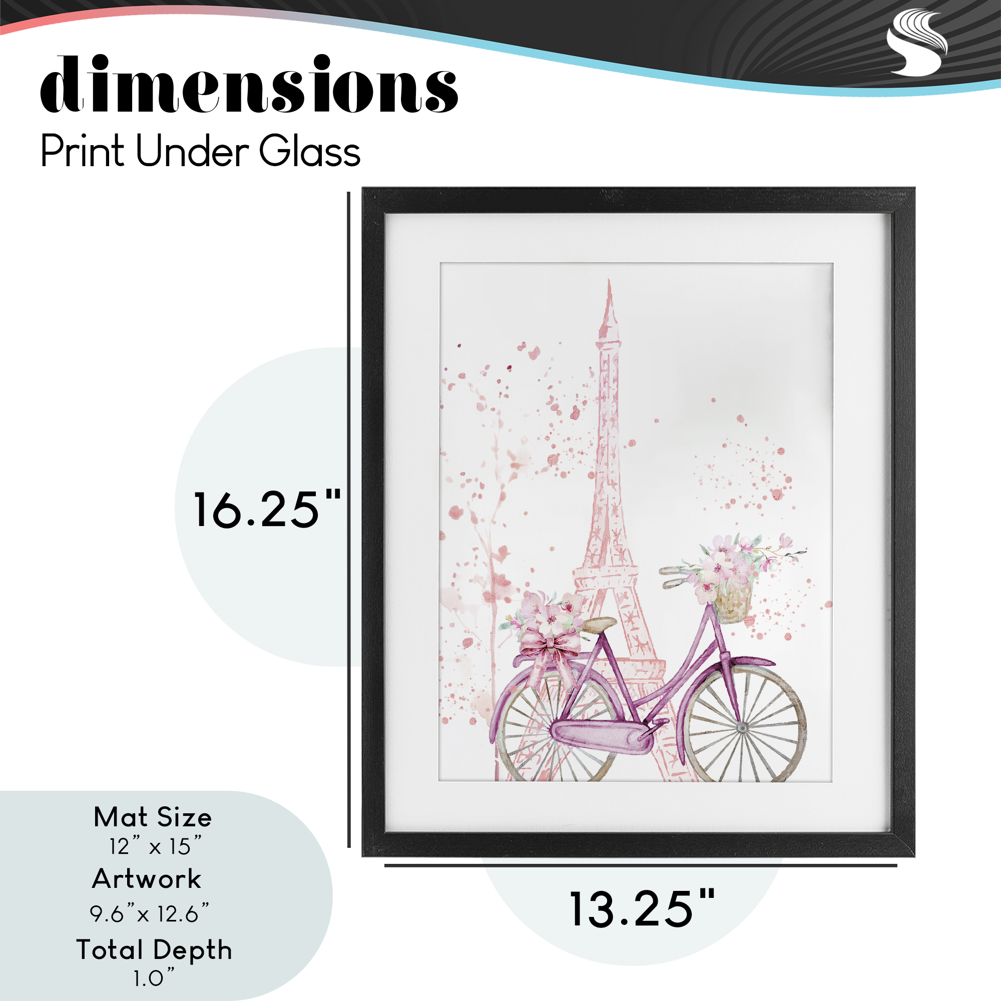 Parisian Bicycle & Modern Splatter Black Framed Print Under Glass, design by Kim Allen