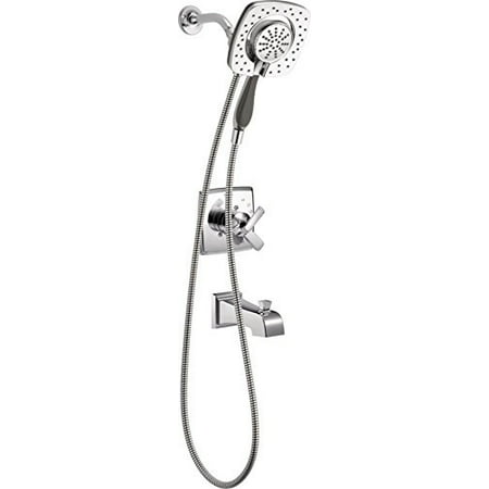 delta t17464-i ashlyn 17 series dual-function tub and shower trim kit with 2-spray touch clean in2ition 2-in-1 hand held shower head with hose, chrome (valve not (Best Way To Clean Tub And Shower)
