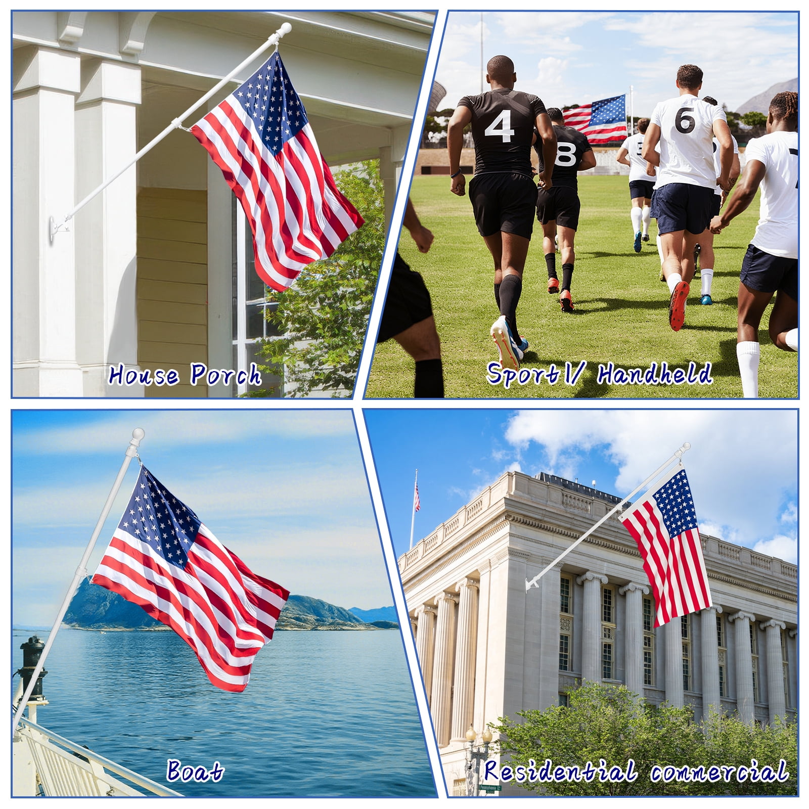 FIASON 1 Pack 5 FT White Stainless Steel Tangle Free Wall-Mounted Flag Pole with Upgraded Bracket, Flag Pole Kit for Outside House, Residential or Commercial for American Flag (Without Flag)