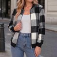 thumbnail image 6 of Vxararl Women Plaid Flannel Bomber Jacket Lightweight Zip Up Long Sleeve Casual Fall Outerwear Coat, Stand Collar Ribbed Hem Soft Flannel for Commute Weekend Wear Black S, 6 of 6