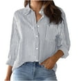 thumbnail image 2 of Light Weight Shirt for Women Fashion Vertical Stripe Button Down Shirt Dressy Casual Long Sleeve Work T-Shirt Blouses, 2 of 6