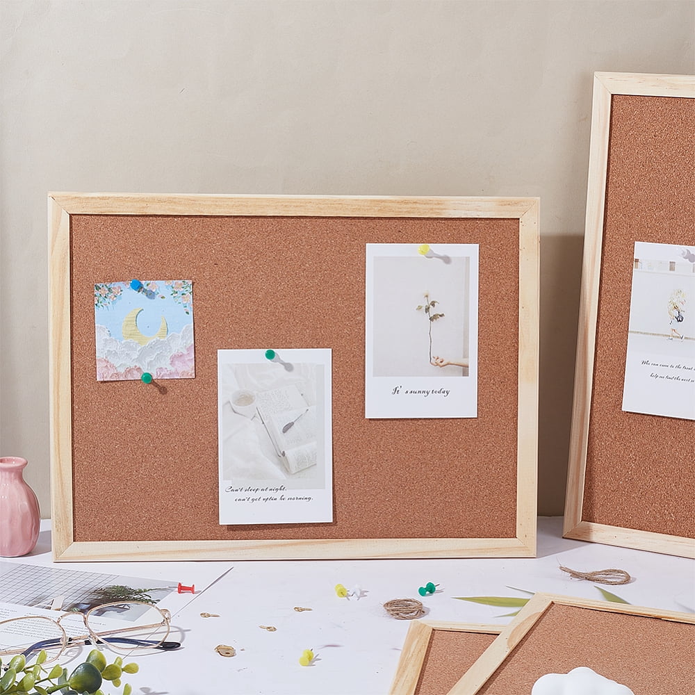 4Pcs Rectangle Cork Bulletin Board Message Board for Home Office School with Zinc Alloy Hook Hangers Tan 400x300x14mm for making