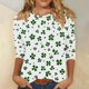 thumbnail image 1 of Xuyuer St. Patrick's Day Womens Fashion 3/4 Sleeve Round Neck Casual Cute T Shirts Shamrock Printed Graphic Tunic Blouses Tee Casua Basic Business Work Tops, 1 of 5