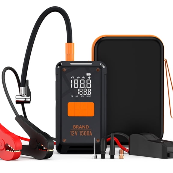 6-in-1 Car Jump Starter & Tire Inflator - 1500A, 6000mAh, Multi-Function Emergency Power Bank with LED, SOS Light & USB Charging