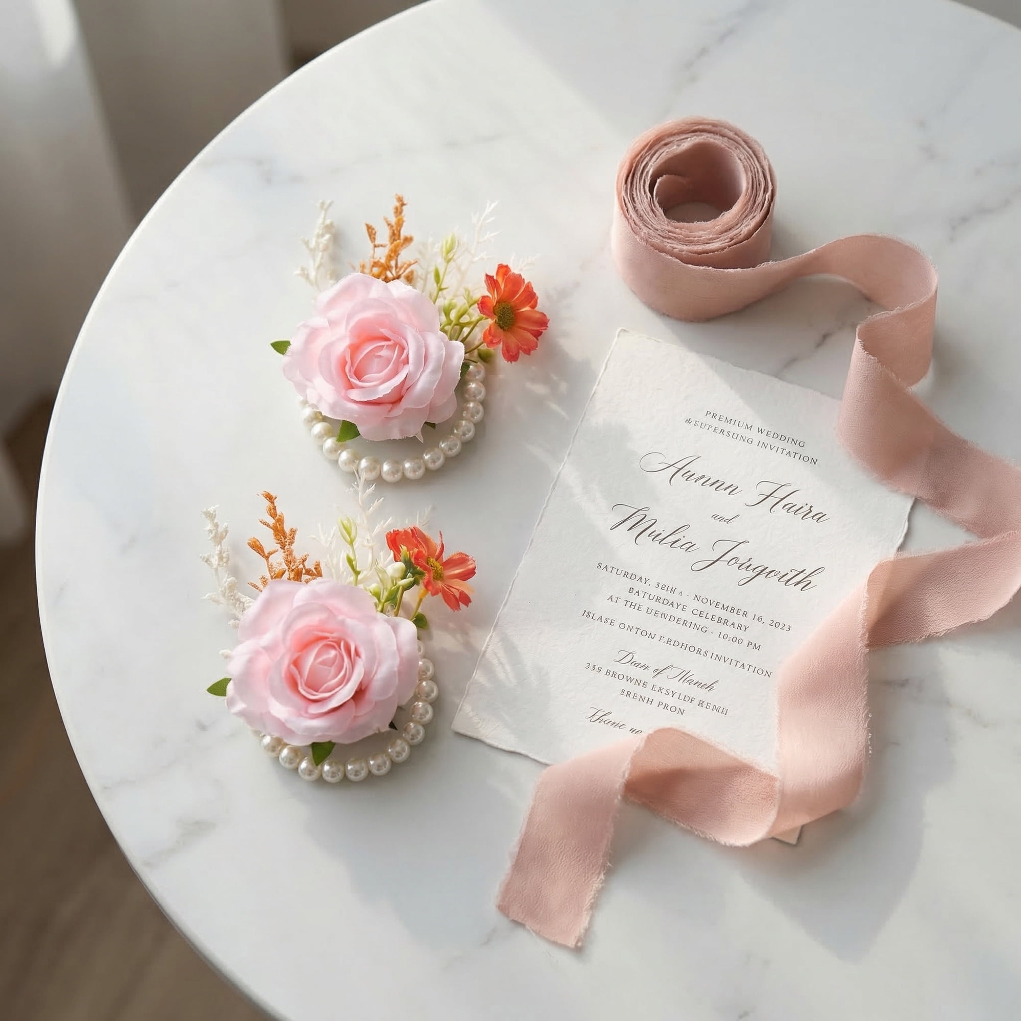 Unique Bargains Wrist Corsages Silk Rose Flower Bracelets Pink 3.9"