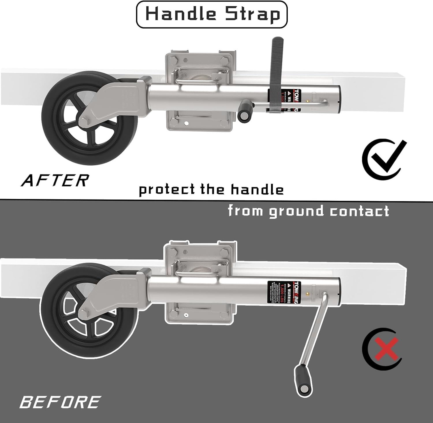 TOWKING 8" Spoke Wheel Trailer Jack, 10" Vertical Movement, 1500 lbs, for RV, Boat, Trailer and More, Silver