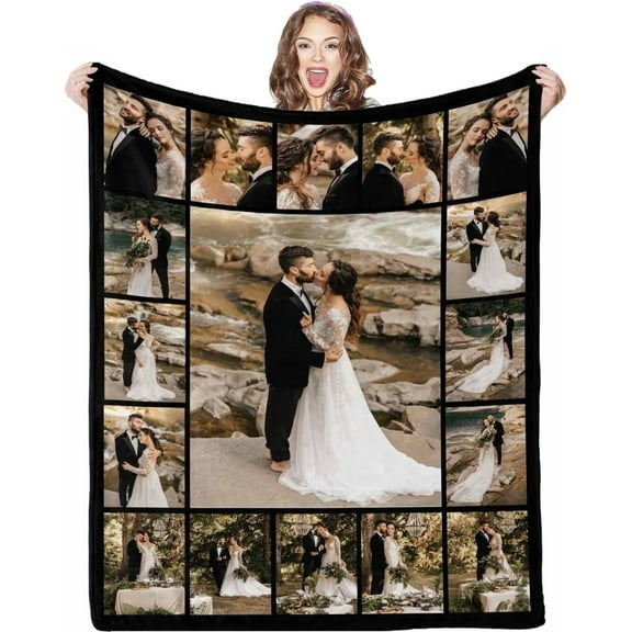 Custom Wedding Photo Blanket 17 Photos Custom Throw Blanket Personalized Blankets and Throws for Couples Family Friend Christmas Birthday Gifts
