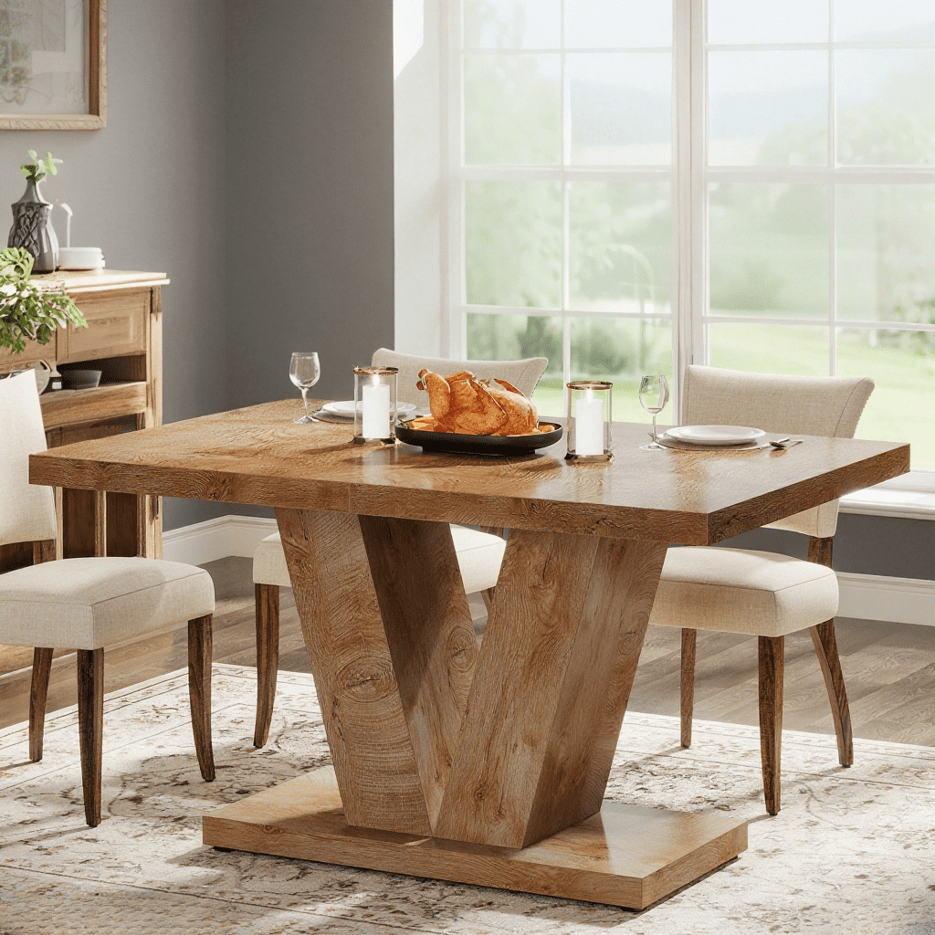 Tribesigns 47" Dining Table for 4, Wood Oak Kitchen Table with Heavy Duty Pedestal for Dining Room
