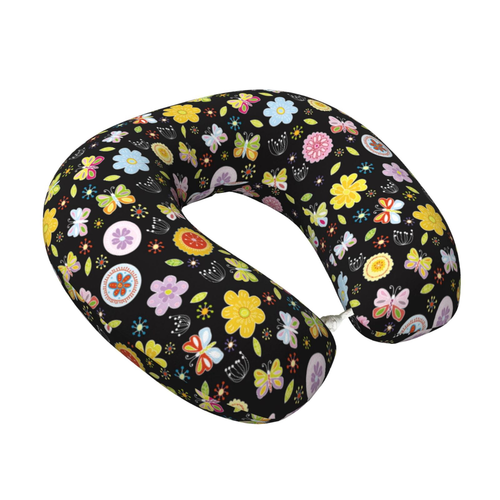 Xecao Flower Butterfly Print Memory Foam Cervical Neck Pillow Versatile U-Shaped Pillows for Home,Office,Camping,Travelling,Soft Washable Cover