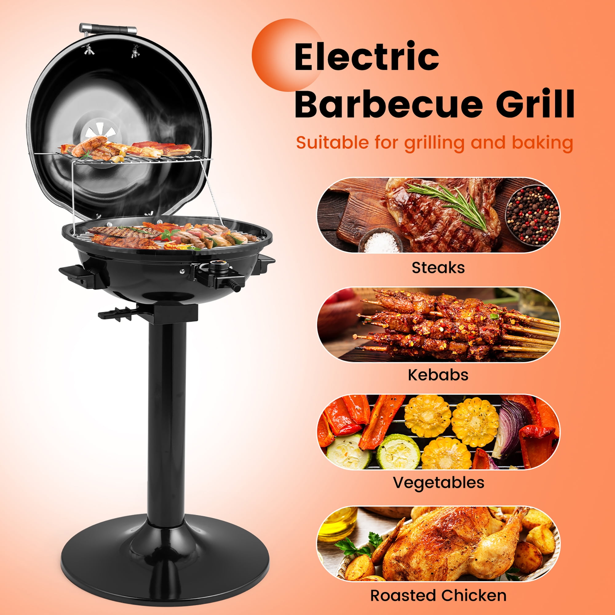 HAPPYGRILL 1600W Portable Electric Grill Outdoor BBQ Grill for 15-Serving,  Electric Barbecue Grill for Indoor & Outdoor Use, Portable Stand BBQ Grill