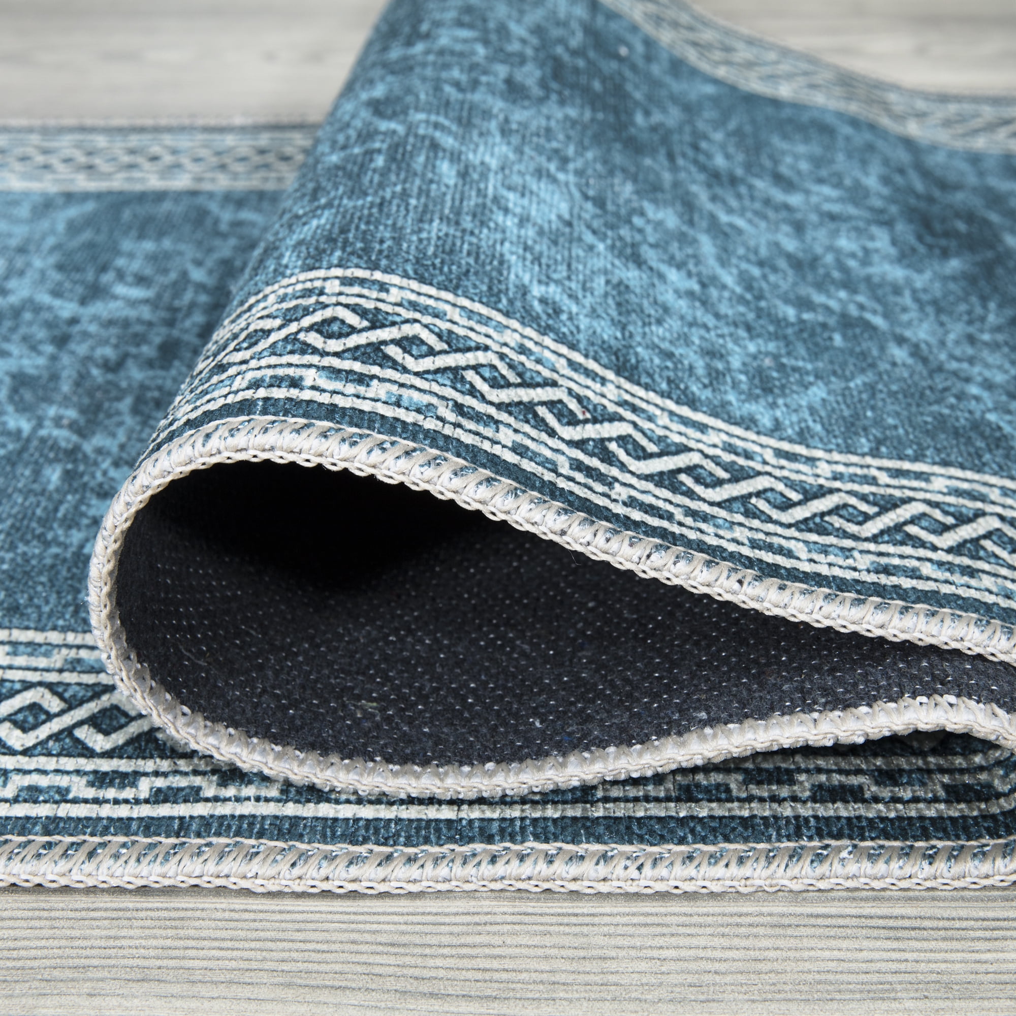 Ottomanson Machine Washable Cotton 2x5 Flatweave Runner Rug for Bedroom, 20" x 59", Blue Border