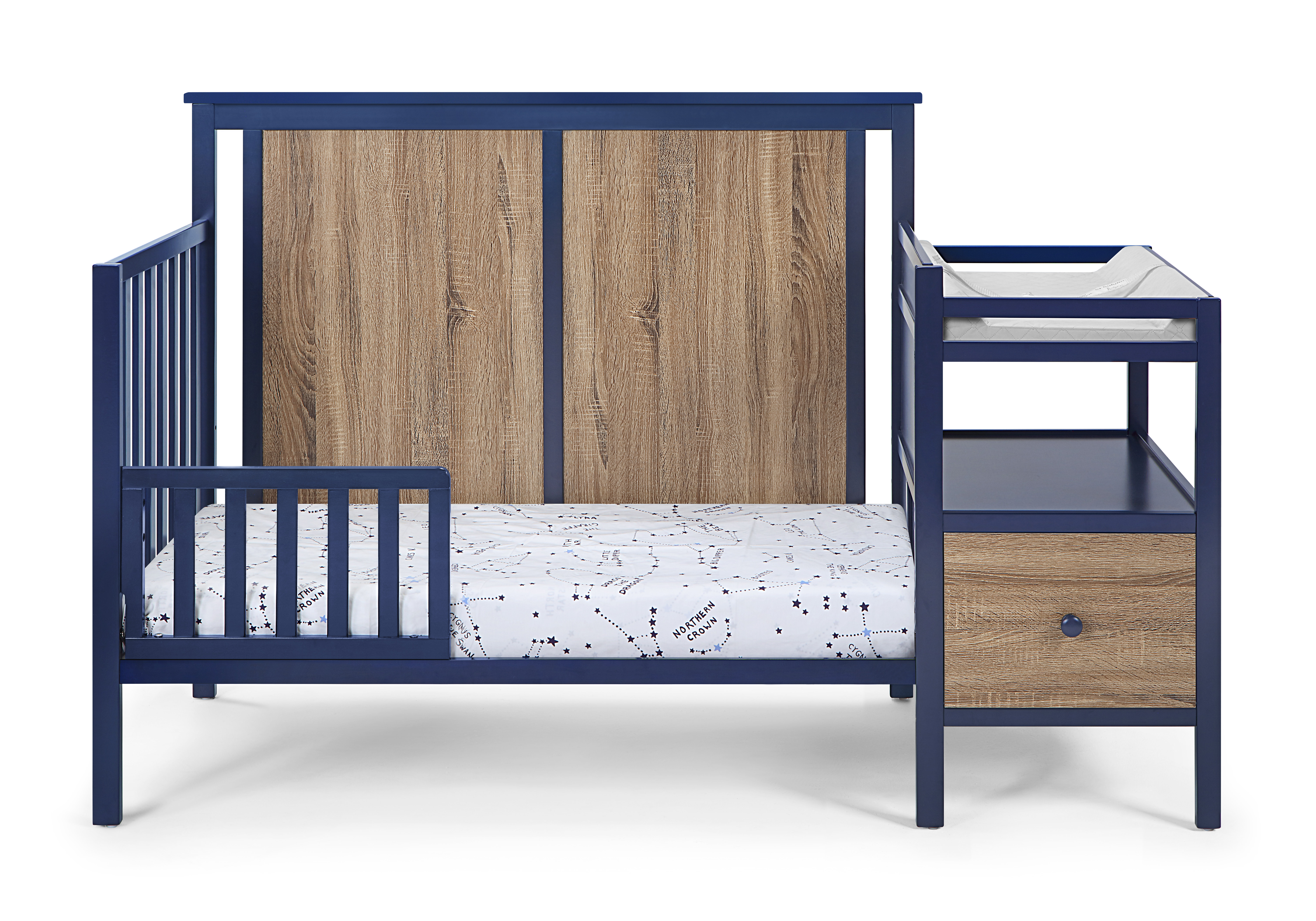 Suite Bebe Connelly 4-in-1 Convertible Crib and Changer Combo, Midnight Blue/Vintage Walnut