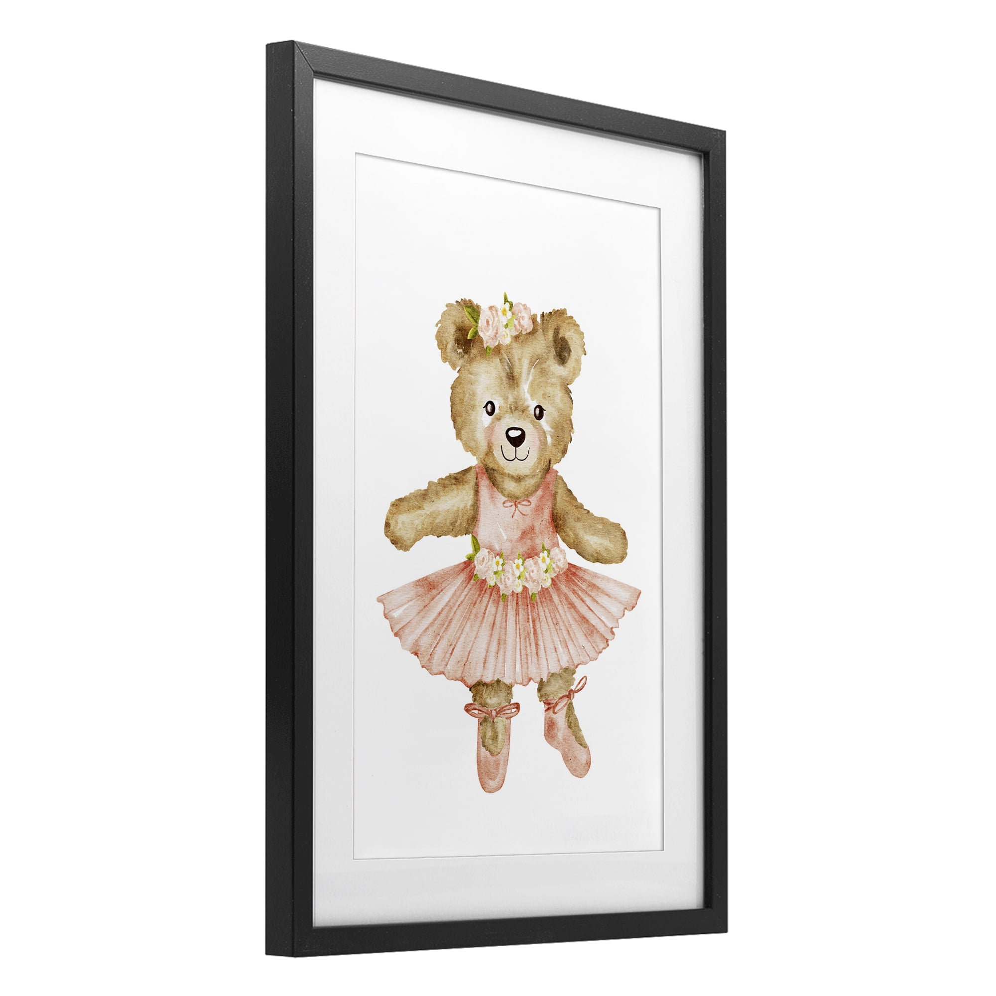 Floral Ballerina Teddy Bear Black Framed Print Under Glass, design by Amy Hall