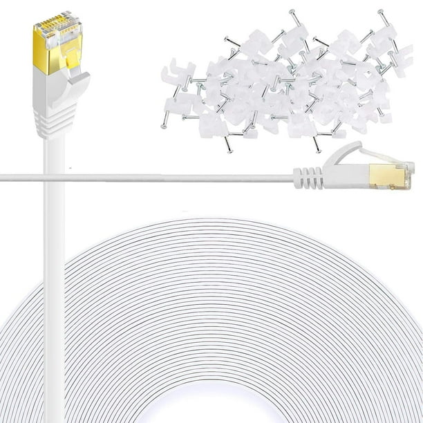 Comtelek Cable Ethernet Plano Cat6 De 200 Pies Con Clips Para Cables Cable De Conexión Ethernet Cat 6 Rj45 Cable De Red Delgado Cable Delgado Para Computadora De Internet - 200 Pies Blanco (60 Metros)