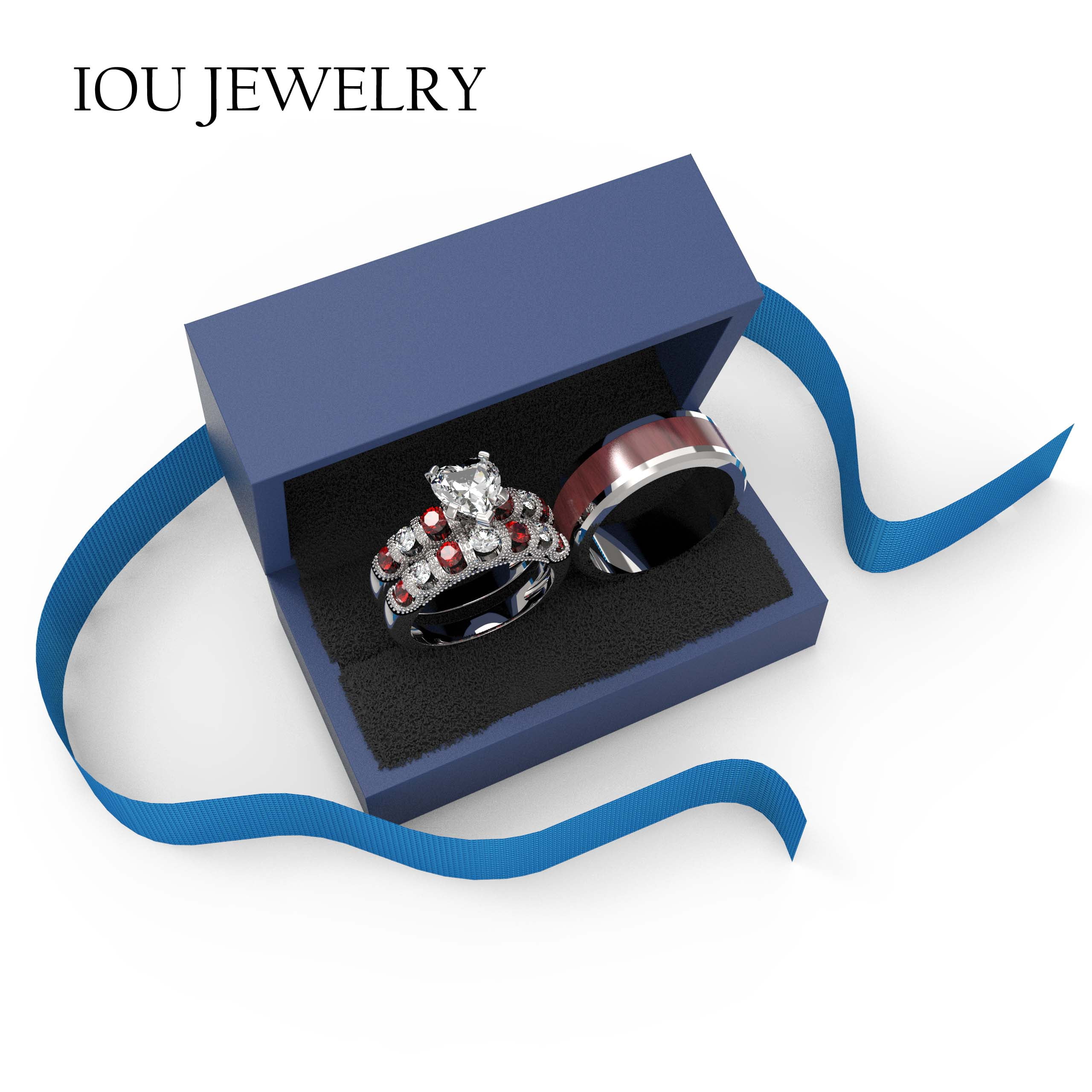 3pc Couples Wedding Ring Sets His And Hers Women Sterling Silver Moissanite and men Wedding Bands Together With Ring Gift Jewelry Box