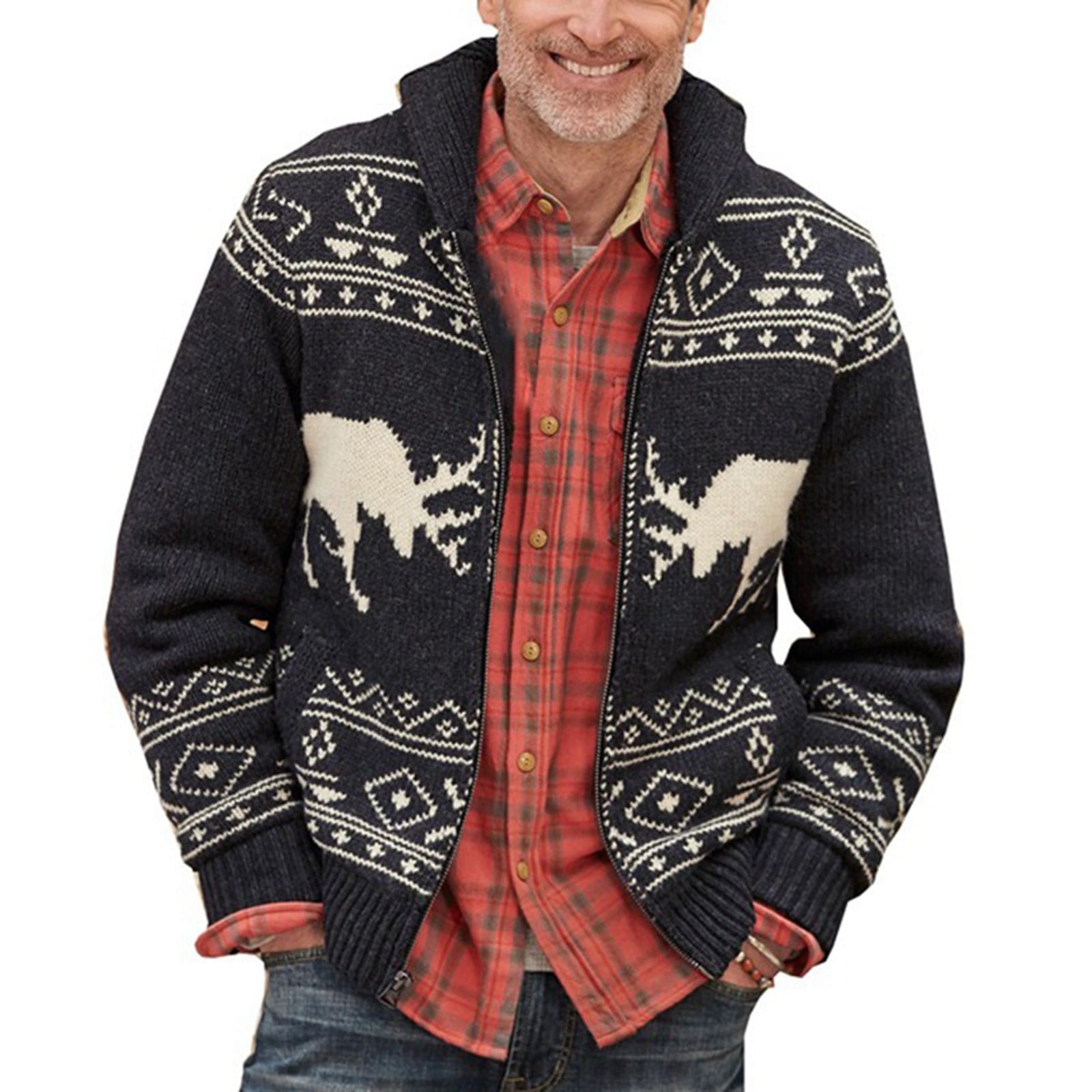 Fesfesfes Men's Fall/Winter Sweater Jacket Loose Large Size Sweater  Cardigan Vintage Pattern Jacket Sale Tops on Clearance 