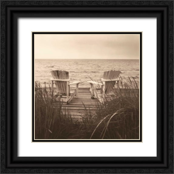 Triebert, Christine 12x12 Black Ornate Wood Framed with Double Matting Museum Art Print Titled - Beach Chairs