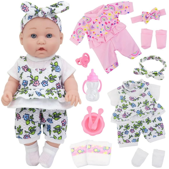 Muñeca Baby Doll Ecore Fun de 12 pulgadas con ropa y accesorios, 16 unidades