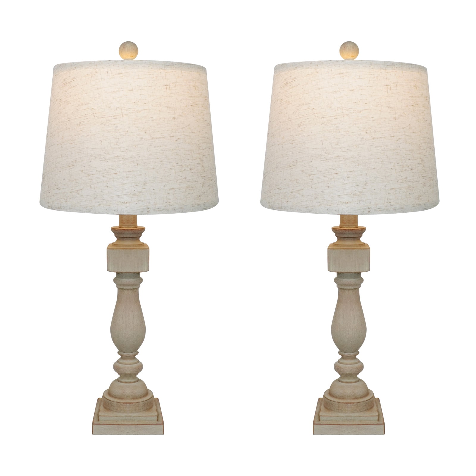 Tnuyoah 26'' Farmhouse Bedside Lamp for Living Room Set of 2 - Tall Table Lamp for Bedroom - Nightstand Lamp with Beige Fabric Shades, Gray