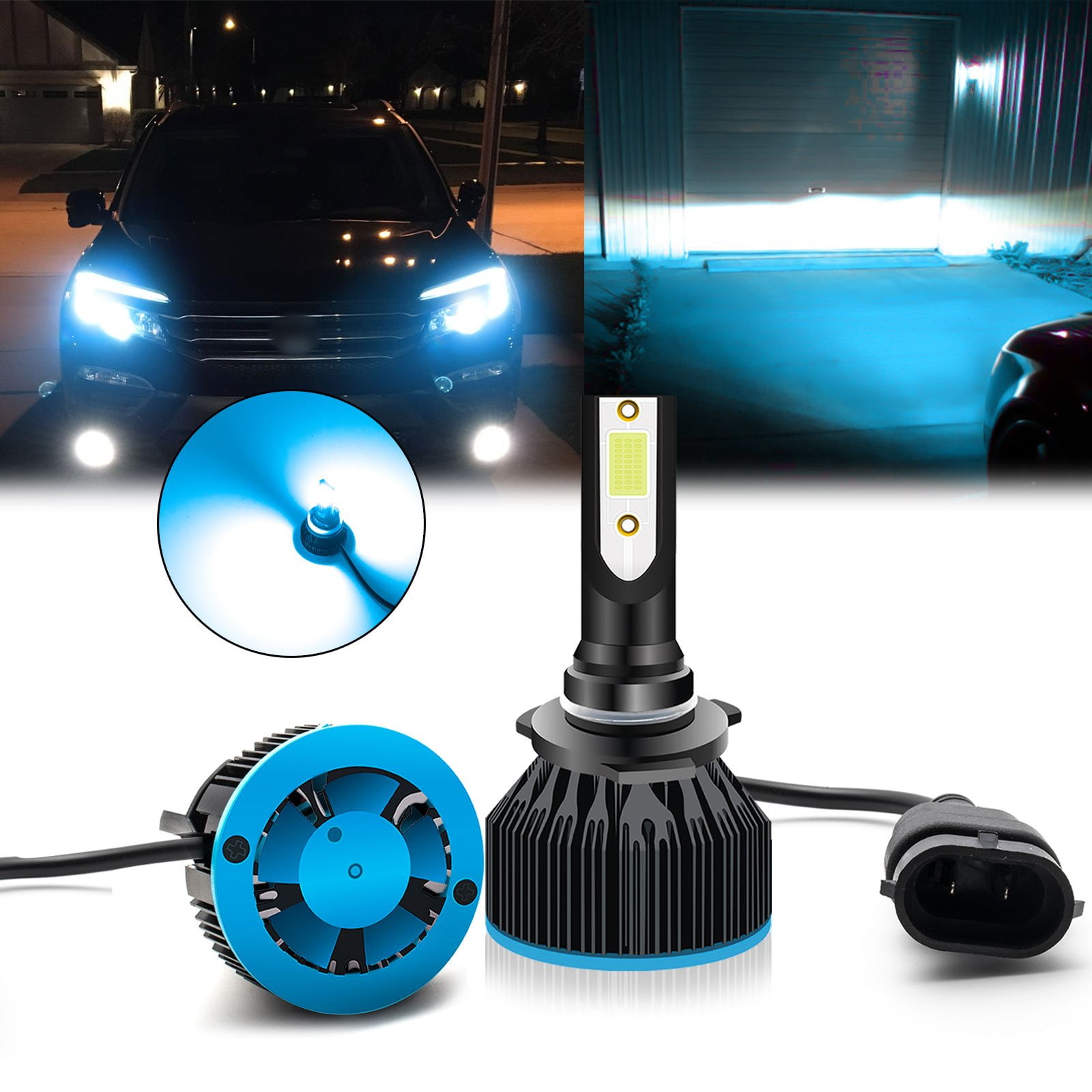 2pcs 9005 HB3 8000K Ice Blue LED Headlight Bulbs Kit High Low Beam For Fog DRL