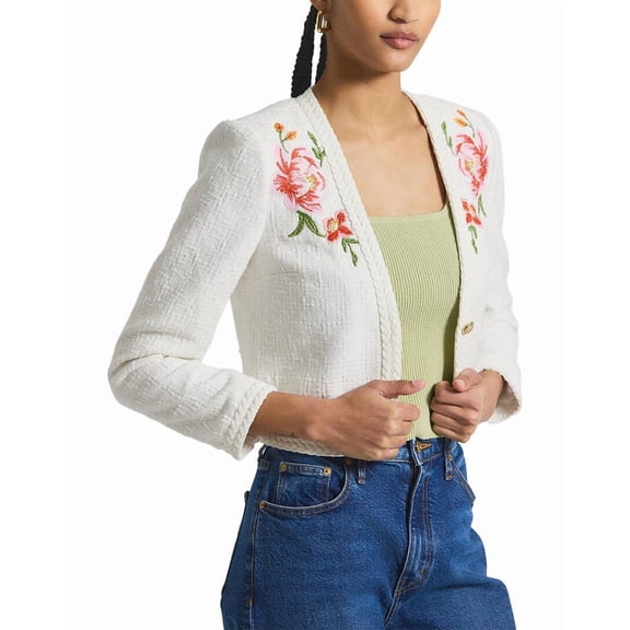 Derek Lam 10 Crosby womens  Bayle Embroidered Tweed Jacket, 10, White