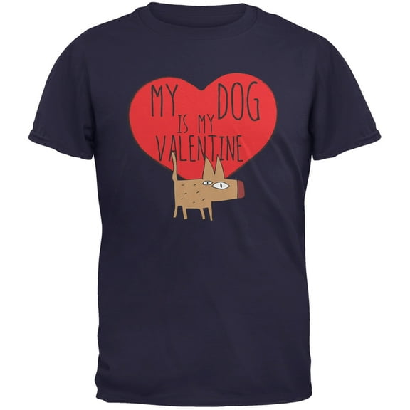 My Dog Is My Valentine Navy Adult  T-Shirt - 2X-Large