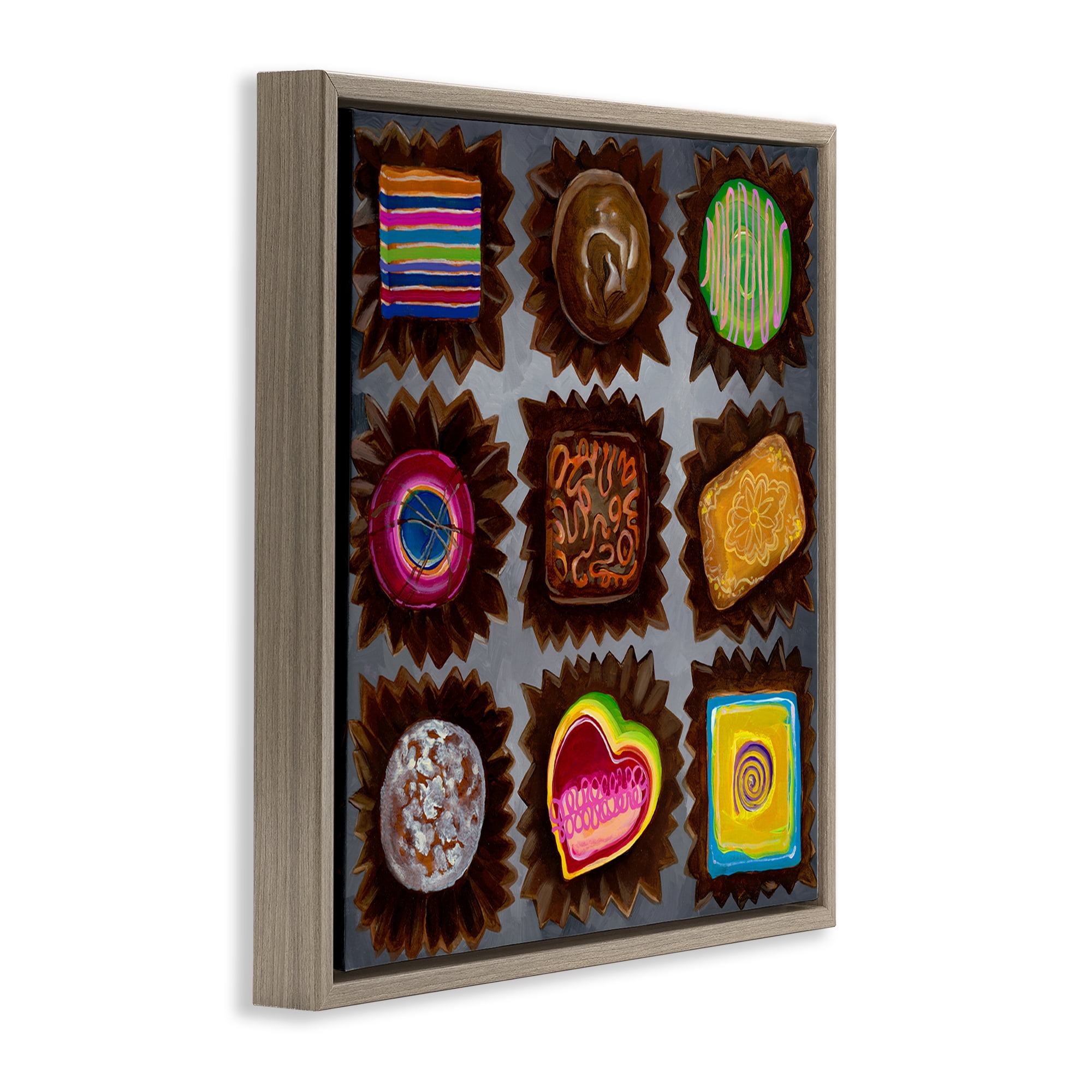 Stupell Industries Various Dessert Chocolates Food & Beverage Painting Brown Floater Framed Canvas Art Print Wall Art, 25 x 25