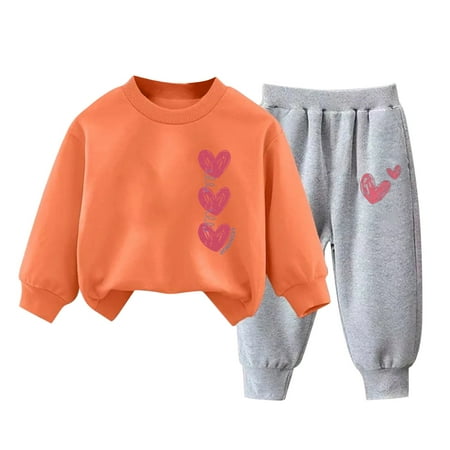 

Odeerbi Toddler Boys Girls Winter Warm Fleece Sweatsuits Two Piece Outfits Set Cartoon Printed Sweatshirt Jogger Pants Tracksuit Set Plush Loose Pullover Sweater Casual Hoodie Orange