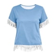 thumbnail image 6 of Admvng Women's T-Shirt Crew Neck Fringe Trim Short Sleeve Solid Casual Summer Tops, 6 of 7