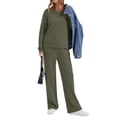 thumbnail image 7 of Laqbezok Women's 2-Piece Lounge Set, Casual V-Neck Long Sleeve Sweatshirt and Drawstring Pants Outfit, Relaxed Fit Solid Color Sweatsuit with Pockets, 7 of 7