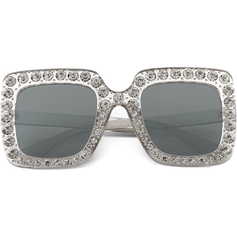 FEISEDY Women Sparkling Crystal Sunglasses Oversized Square  display picture 2