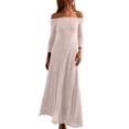 thumbnail image 2 of Antinious Women Wedding Guest Dress Solid Long Sleeve One Shoulder Slim and Flattering Dress Banquet Long Dress,Birthday Dresses for Women,Women Party Dress,Pink,XL, 2 of 5