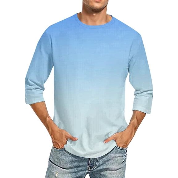 Mens Golf Polo Gradient Three Quarter Sleeve Soft Blend Fashion Mens Sprimg Clothing,A,L