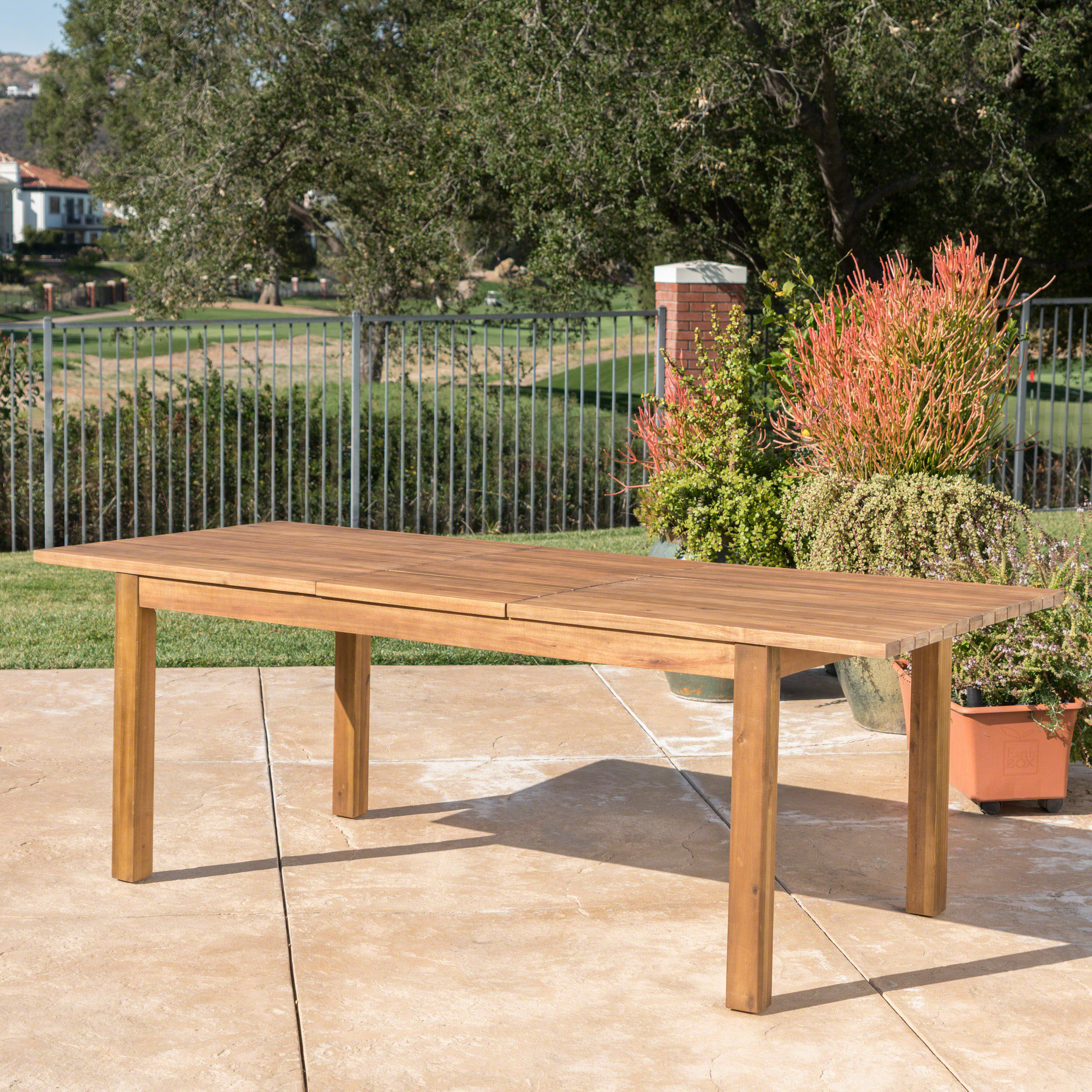 Outdoor Expandable Dining Table, Retractable Acacia Wood Household Table for Patio Garden, Teak