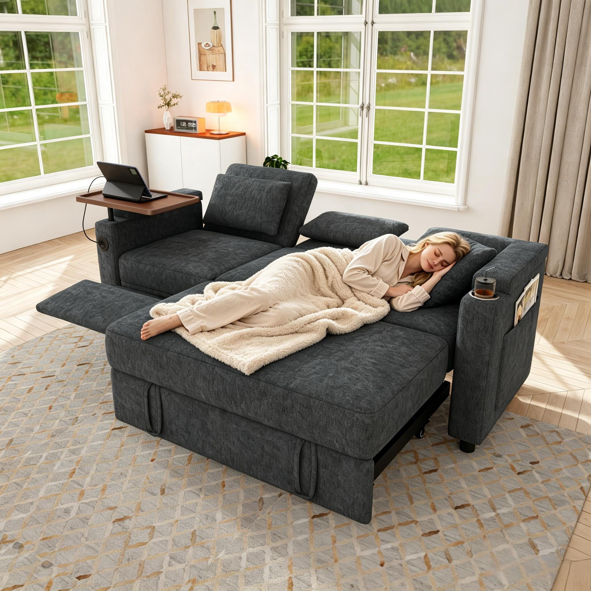 avobird 83" L Shaped Convertible Sofa Bed with Pull Out Couches, Adjustable Backrest and Seating, 3 in 1 Sleeper Sectional Sofa, Modern Chenille Sofa for Living Room, Dark Gray