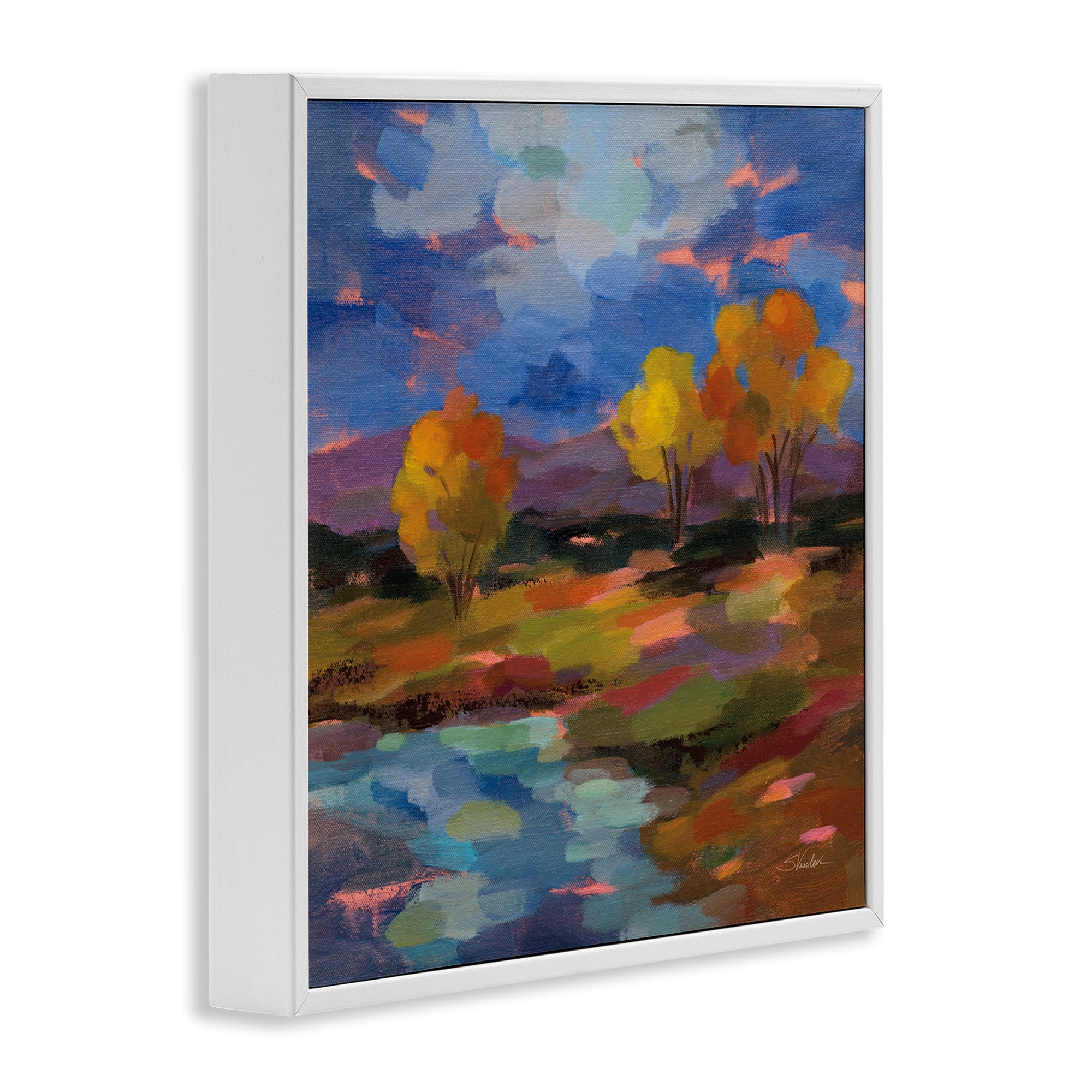 Stupell Industries October Glow Lakeside Reflection White Framed Giclee Art, design by Silvia Vassileva