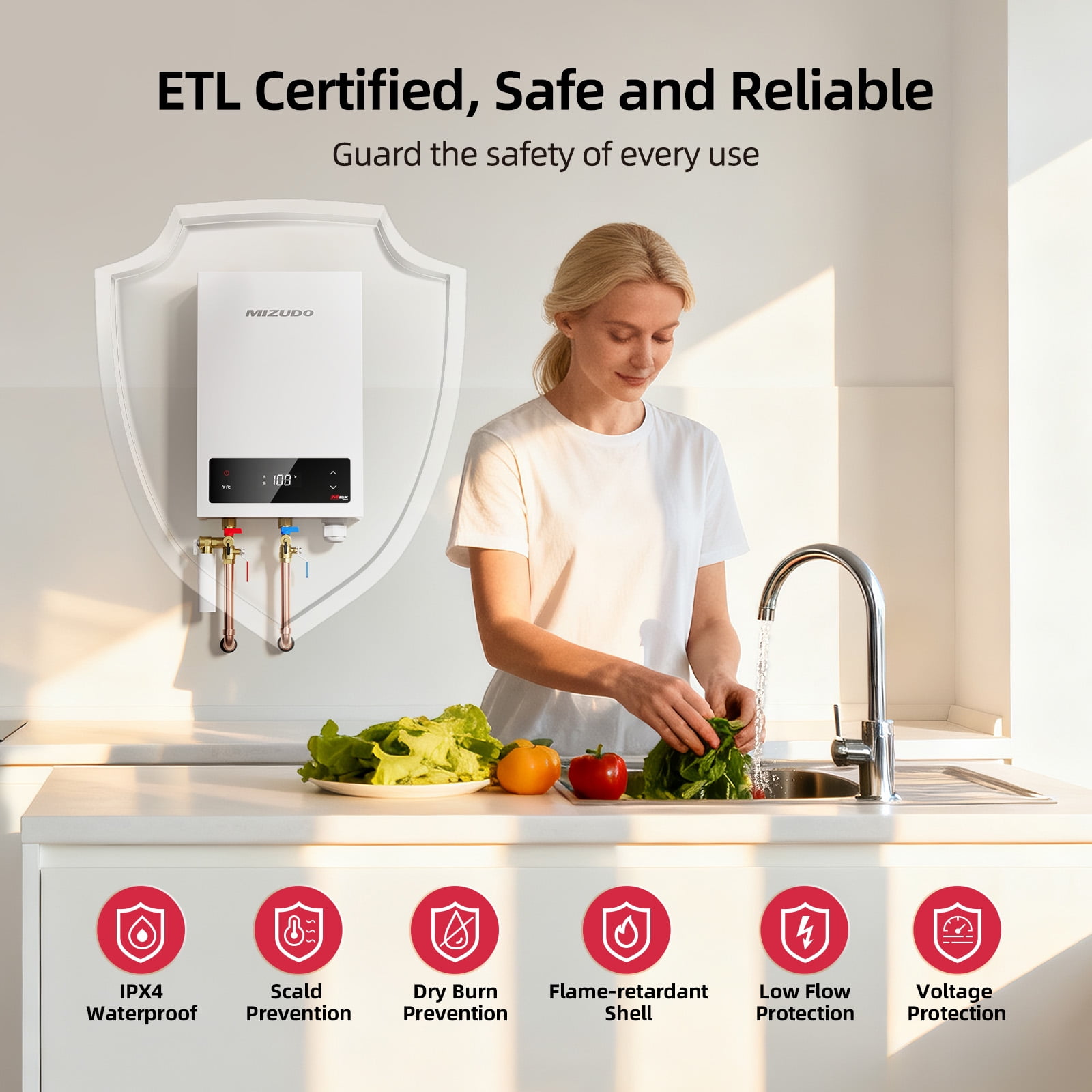 Mizudo EQUIK Classic 14 kW 2.4 GPM 240-Volt Touch Screen Residential Electric Tankless Water Heater