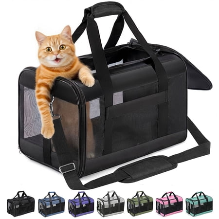 Conlun Cat Carrier,Foldable Soft-Sided Large Cat Carrier,Airline Approved Cat Carriers With Safety Leash,Comfort for Cat Travel Carrier,Black
