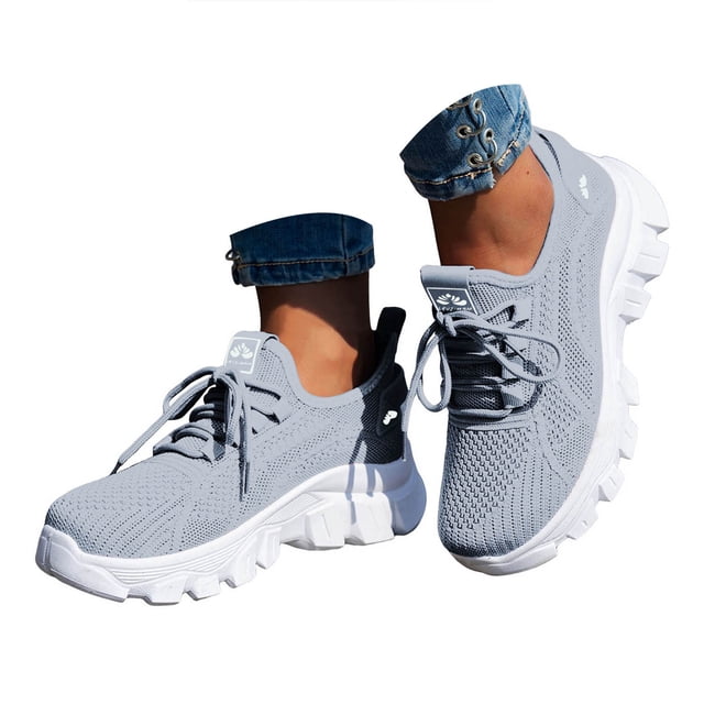 DXOUPM Espadrilles de Mode pour Femmes à Lacets Légères en Maille Chaussures de Course Marche Gym Entraînement Chaussures
