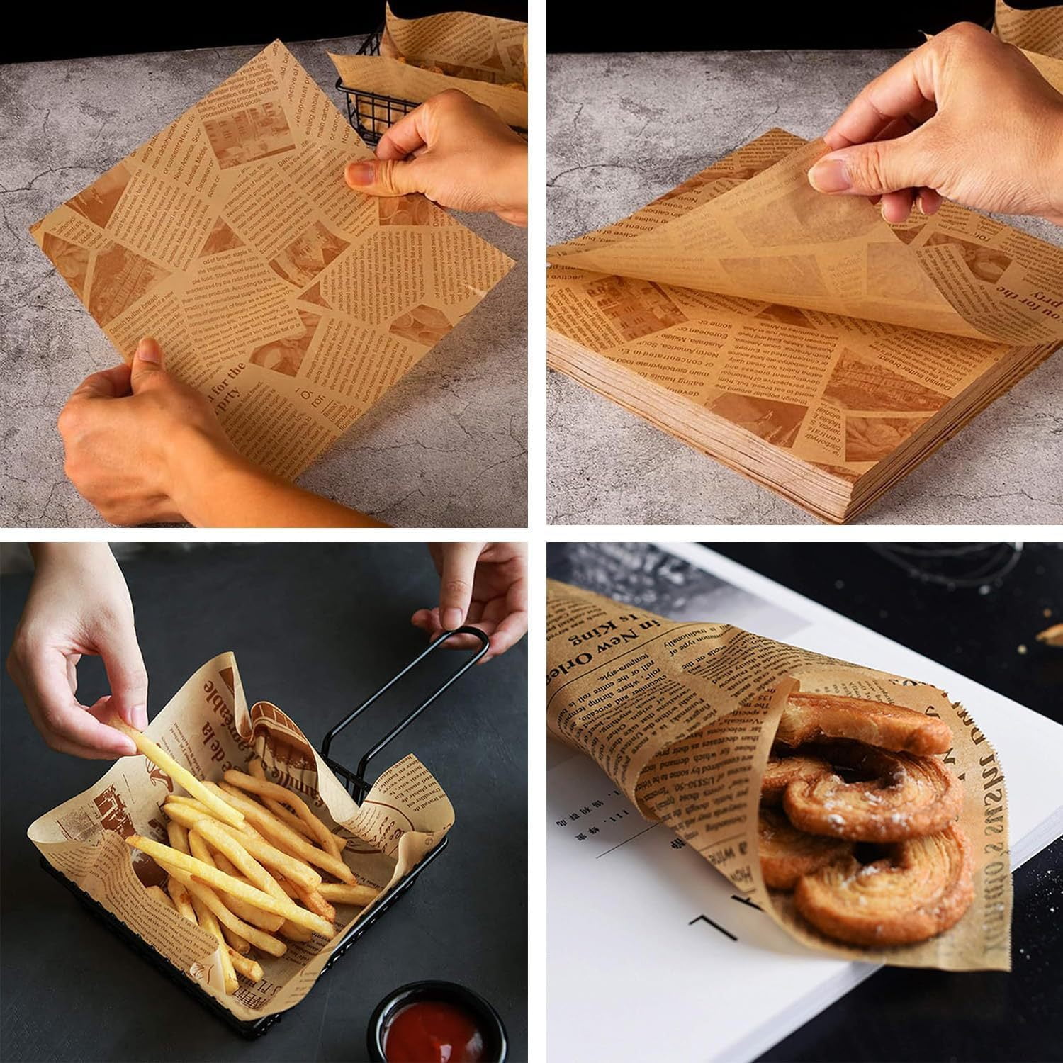 XmhyTop 100pcs 15.74"x23.62" Greaseproof Paper Sheets, Food Basket Tray Liner, Wrapping Bread Hamburger Sandwiches, for Family, Bakery, Picnic, Party