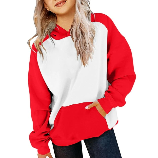Aocisk Girls Long Sleeve Hooded Sweatshirt Soft Pullover Top For Everyday Wear Red 3-4 Years