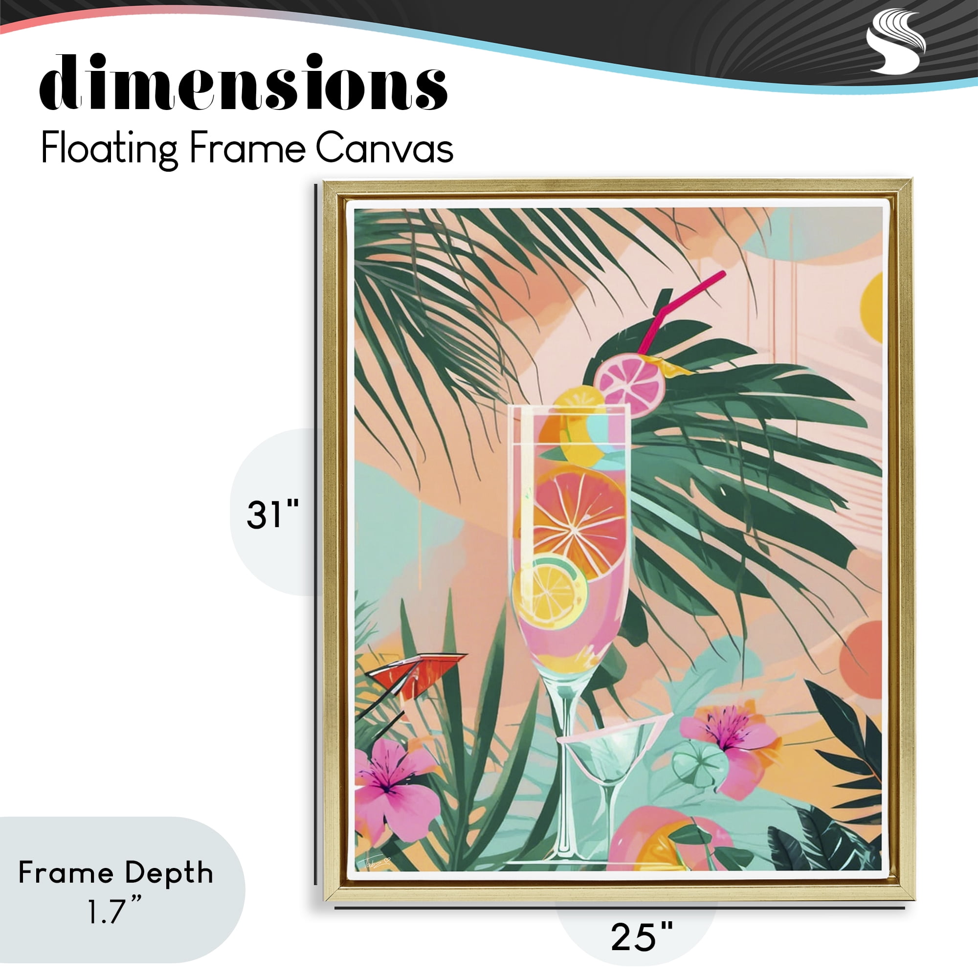 Stupell Industries Jungle Lemonade Cocktail Gold Framed Floater Canvas Wall Art, design by Tabz Jones