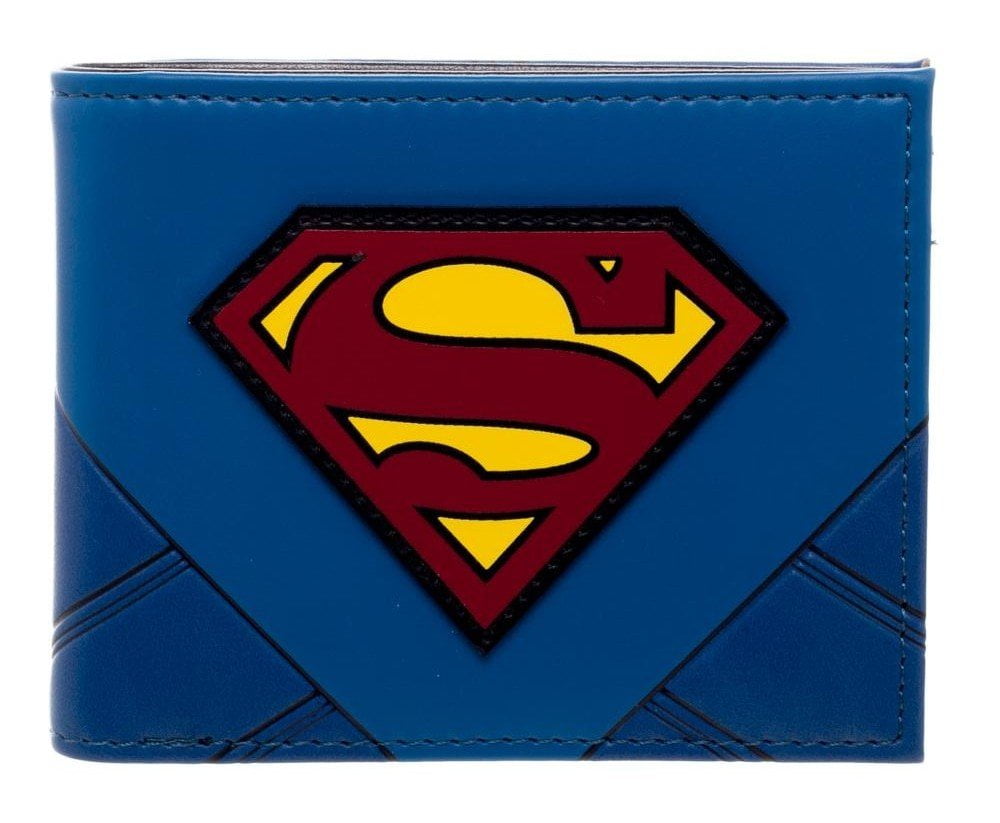 Licensed SUPERMAN Blue & Black Embroidered TRI-FOLD WALLET Card Money Holder NEW