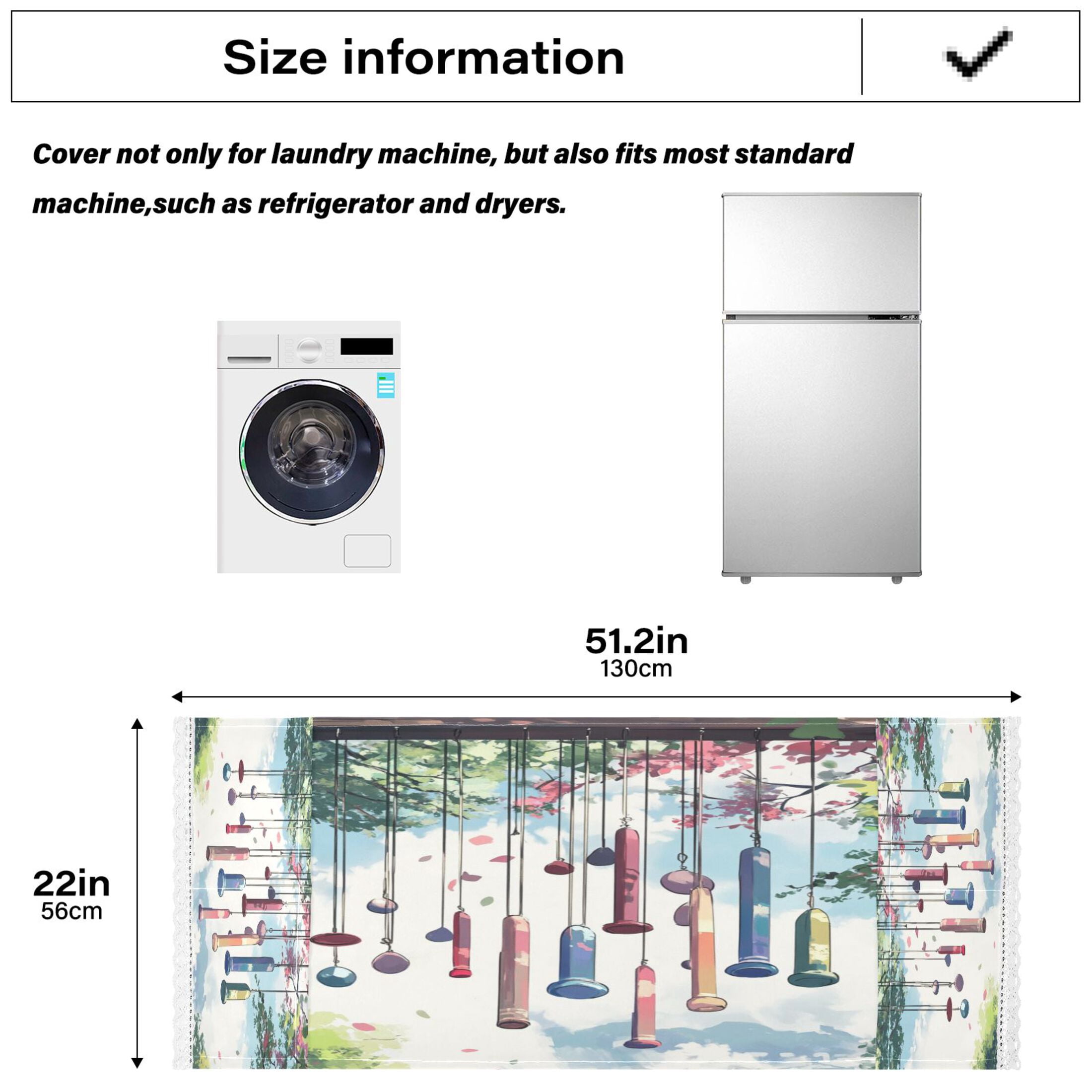 Wind ChimesWasher and Dryer Covers Dust-Proof and Oil Resistant Fridge Cover with 4 Storage Pockets Washing Machine Top Cover for Laundry Kitchen Home 51.2 x 22 In