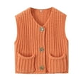 thumbnail image 2 of BOBOGOJP Women's Chunky Knit Vest Button Down Casual Sleeveless Cropped Crochet Sweater Cardigan with Pockets (Orange,S), 2 of 4