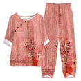 thumbnail image 2 of ICHUANYI Clearance Women's Summer Printed Half Sleeve Round Neck Cropped Top + Casual Pants Suit Set Two Piece Lounge Set(Pink, L) ICHUANYI WER2023080914341, 2 of 5