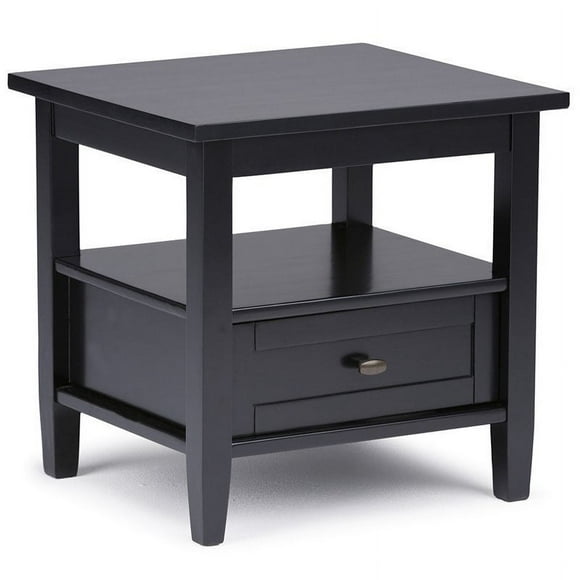 Simpli Home Warm Shaker Wood 20" Rectangle Transitional End Side Table in Black