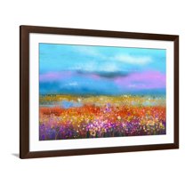 Art.com Abstract Colorful Oil Painting Landscape Background. Semi Abstract Image of Wildflower and Field. Y Art Print by pluie_r, Brown Frame Wall Art, 44" x 32"