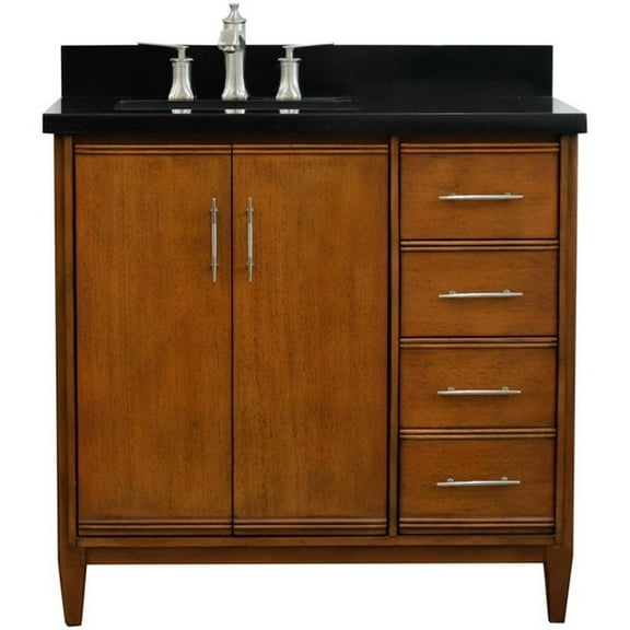 MCM 37" Solid Wood Single Vanity with Left Rectangle Sink in Walnut/Black