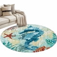 thumbnail image 2 of Round Area Rug 3.3 Ft, Sea Seahorse Coastal Washable Non-Slip Circle Carpet for Living Room/Bedroom, Turquoise Nautical Summer Coral Vintage Low-Profile Small Kitchen Mats Collection Rugs for Indoor, 2 of 7